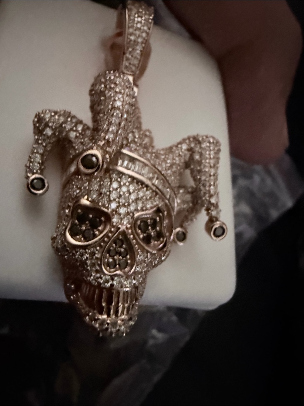 Real Moissanite Jester Joker Mask Iced Pendant Necklace 925 Silver rose Gold